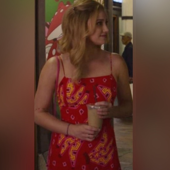 House Of Harlow 1960 Red Tiki Banana Print Sleeveless Beaded Midi Dress Size S - Picture 3 of 10